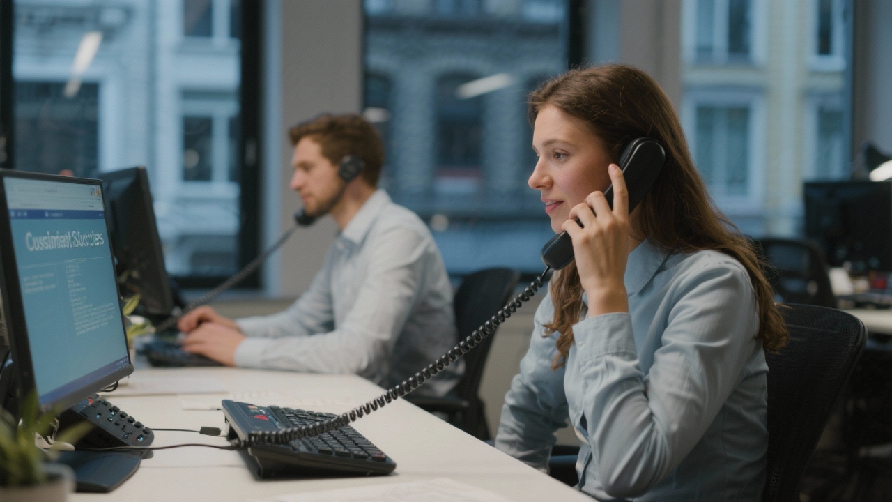 Customer success specialists answering business client calls from secure Amsterdam office ensuring reliable communication for Dutch IT Consult engagements.